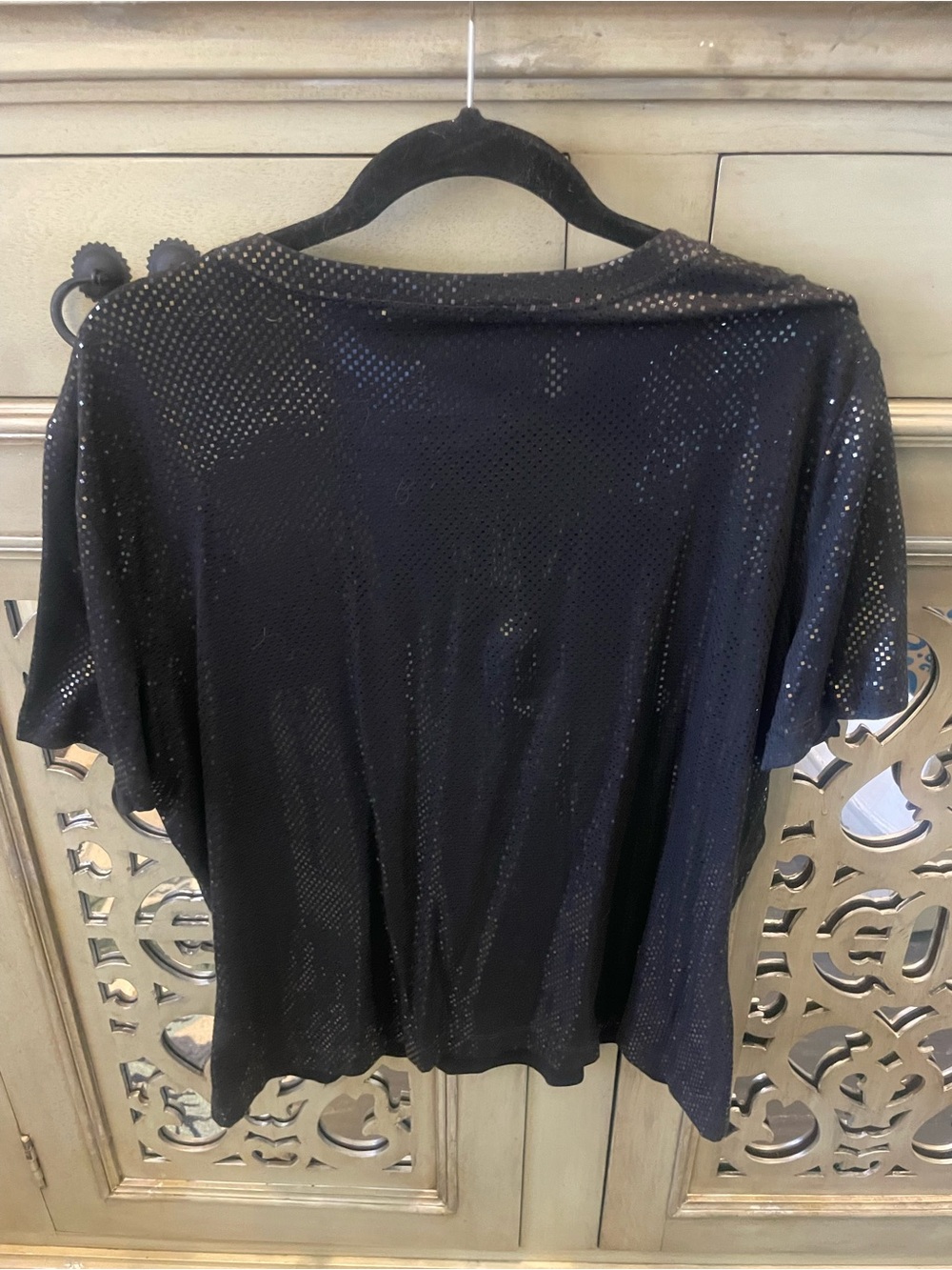 St. John Caviar Collection Black Sequin Short-Sleeve Knit Top - Picture 3 of 5